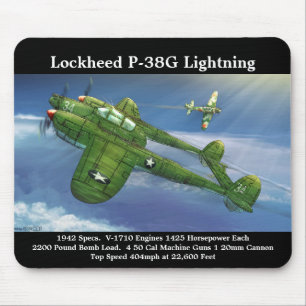 Låst P-38G Blixtflygplan Musmatta
