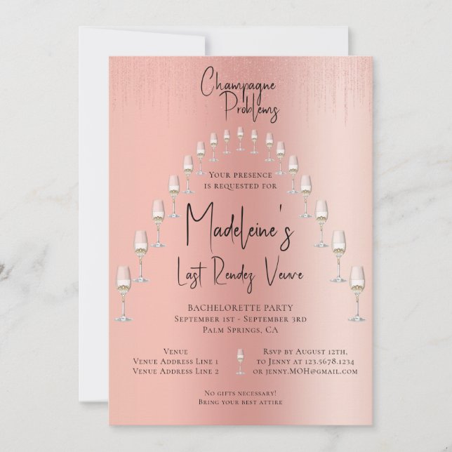 Last Rendez Veuve Bachelorette Helg Itinerary Inbjudningar (Framsida)