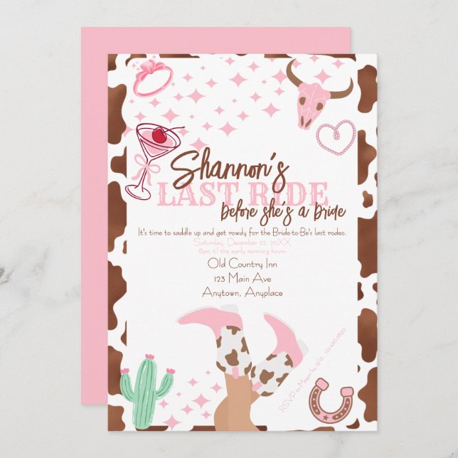 Last Ride Bachelorette Party Inbjudningar (Fram/baksida)
