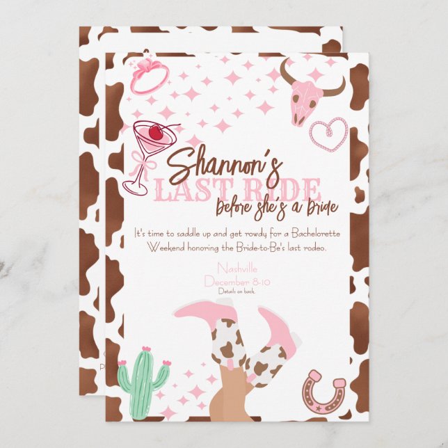 Last Ride Weekend Trip Bachelorette Party Inbjudningar (Fram/baksida)