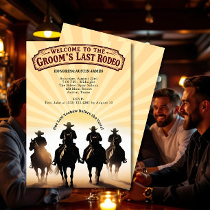 Last Rodeo Bachelor Party Cowboys Horses Sunset Inbjudningar