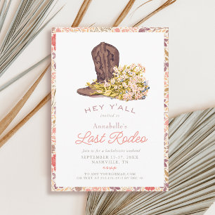 Last Rodeo Cowboy Boot Bouquet Bachelorette Party Inbjudningar