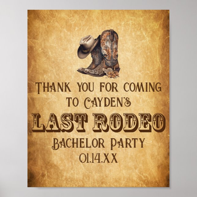 Last Rodeo Cowboy Grunge Brown Bachelor Party Poster (Framsidan)