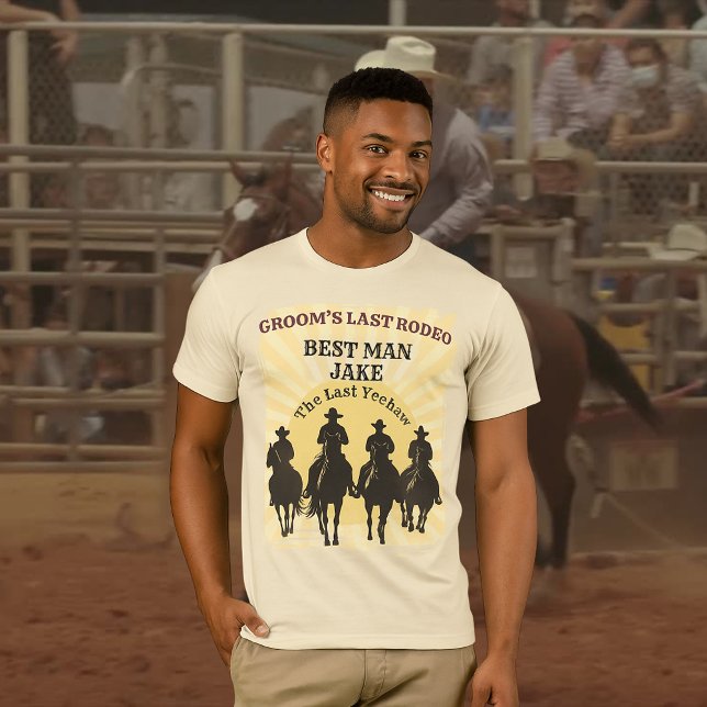 Last Rodeo Cowboys Sunset Best Man Namn Bachelor T Shirt (Last Rodeo Cowboys Sunset Best Man Name Bachelor T-Shirt)