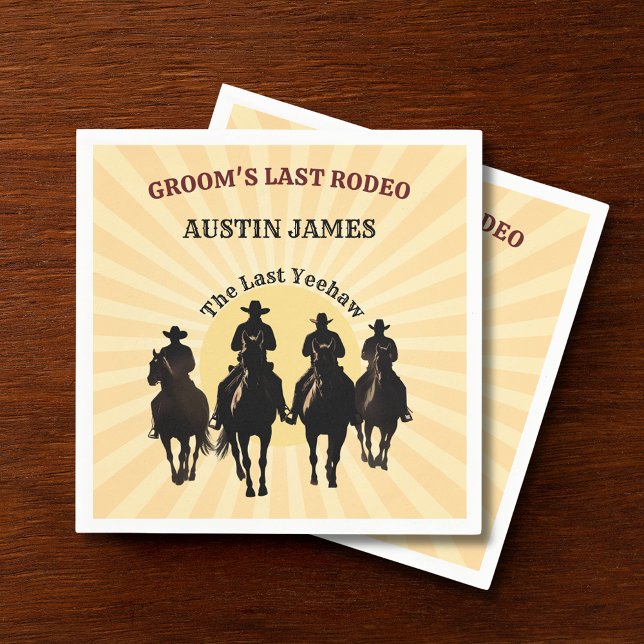 Last Rodeo Cowboys Sunset Grooms Namn Bachelor Pappersservett (Last Rodeo Cowboys Sunset Groom's Name Bachelor Napkins)