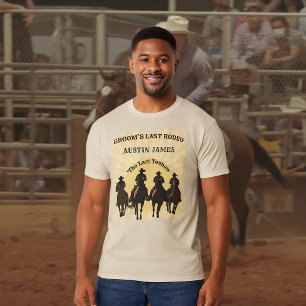Last Rodeo Cowboys Sunset Grooms Namn Bachelor T Shirt