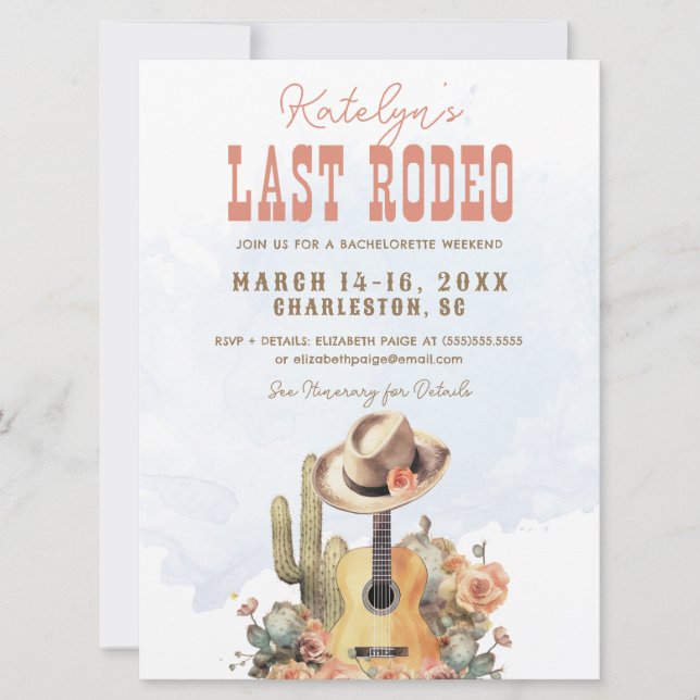 Last Rodeo Cowgirl Bachelorette Helg Inbjudningar (Framsida)