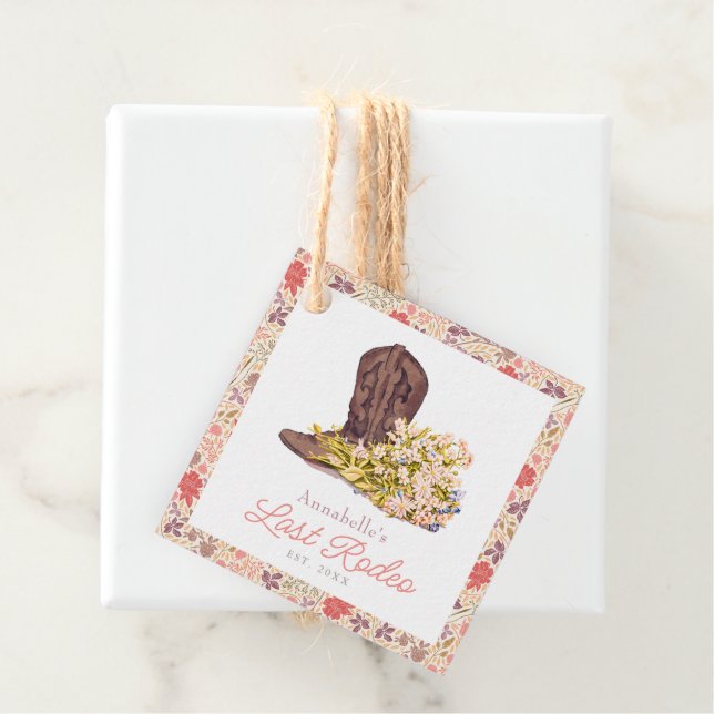 Last Rodeo Cowgirl Boot Blommigt Bachelorette Gåvor Etiketter (På plats)