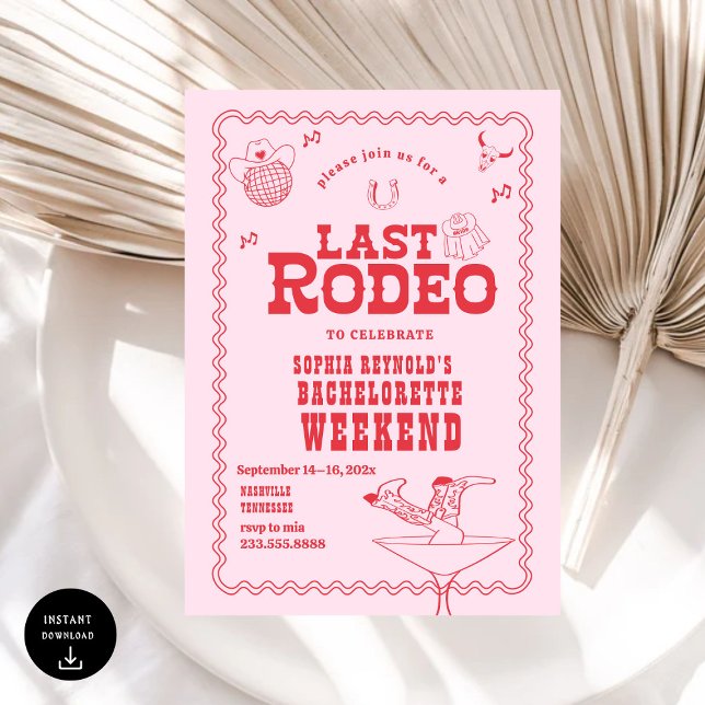 Last Rodeo Cowgirl Rosa and Red Bachelorette Inbjudningar (Skapare uppladdad)