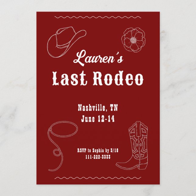 Last Rodeo Cowgirl Western Bachelorette Invitation Inbjudningar (Framsida)
