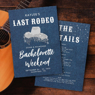 Last Rodeo Denim Diamonds Cowgirl Hat Bachelorette Inbjudningar