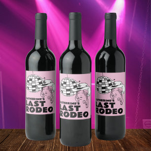 Last Rodeo Disco Cowgirl Bachelorette Party Vinflaska Etikett