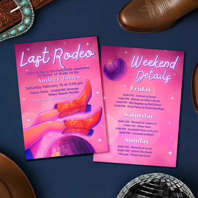 Last Rodeo - Disco Cowgirl Bachelorette Weekend Inbjudningar (Last Rodeo - Disco Cowgirl Bachelorette Weekend Invitation)