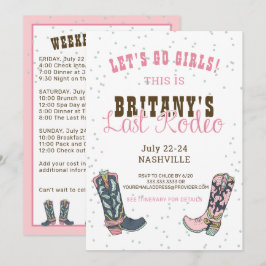 Last Rodeo Nashville Rosa Cowgirl Bachelorette Inbjudningar