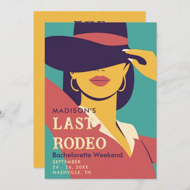 Last Rodeo Retro Poster 70s Bachelorette Helg Inbjudningar (Fram/baksida)
