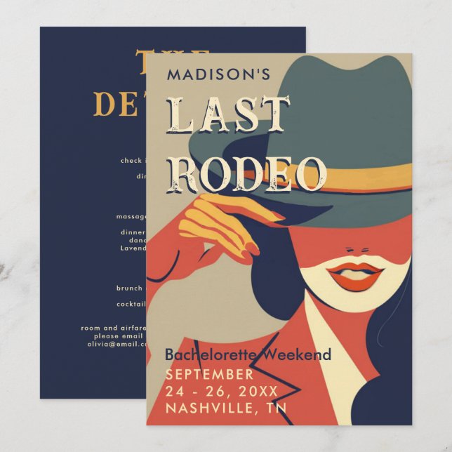 Last Rodeo Retro Poster Art Bachelorette Helg Inbjudningar (Fram/baksida)