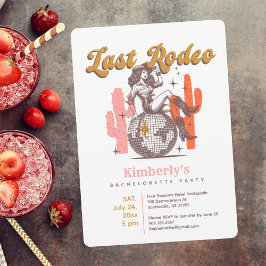 Last Rodeo Retro Rosa Cowgirl Bachelorette Party Inbjudningar