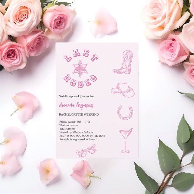 Last Rodeo rosa bachelorette helg Inbjudningar (Skapare uppladdad)