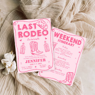 Last Rodeo Rosa Cowgirl Bachelorette Helg Inbjudningar
