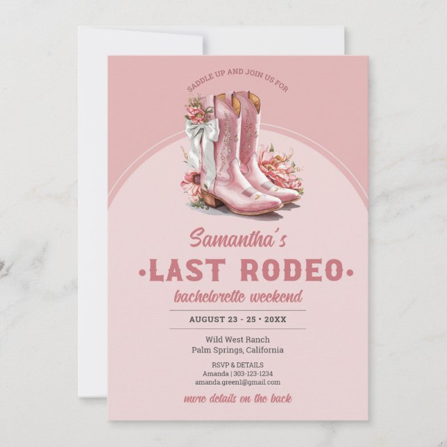 Last Rodeo  Rosa Cowgirl Boots Helg Inbjudningar (Framsida)