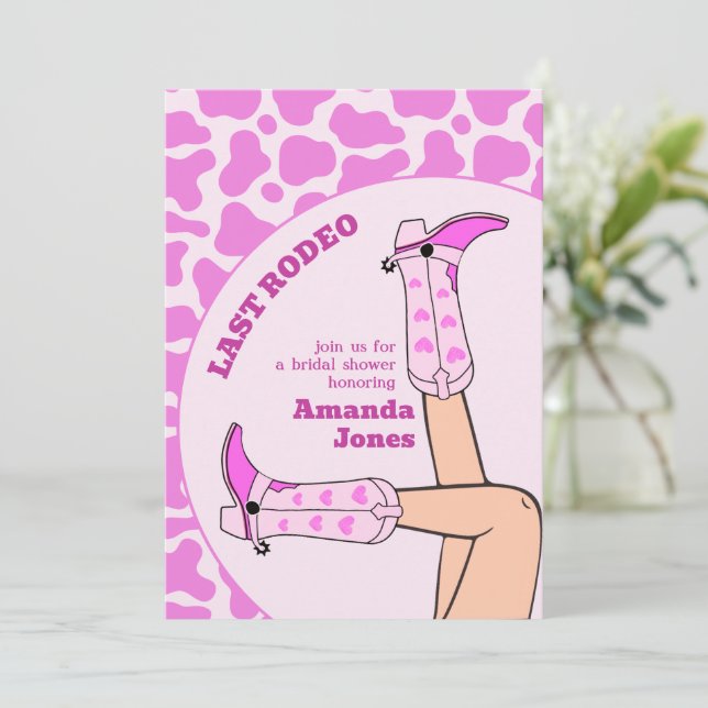 Last Rodeo Rosa Cowgirl Möhippa Party Inbjudningar (Stående Fram)