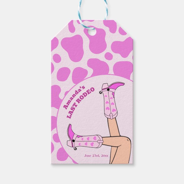 Last Rodeo Rosa Cowgirl Möhippa Party Presentetikett (Framsidan)