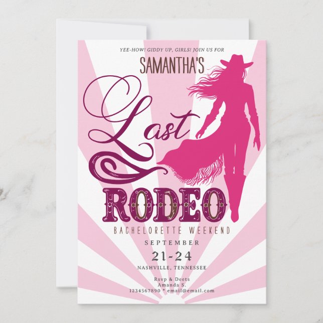 Last Rodeo Rosa Cowgirl Nash Bash Bachelorette Inbjudningar (Framsida)