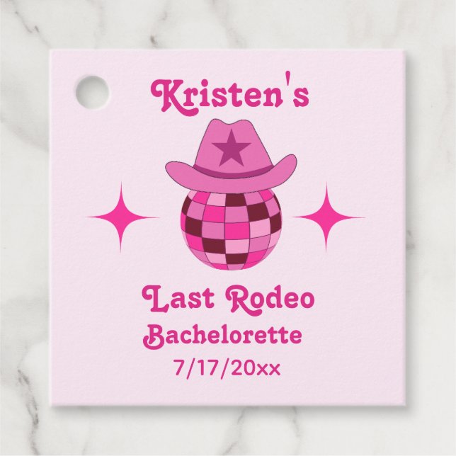Last Rodeo Rosa Disco Cowgirl Bachelorette Gåvor Etiketter (Framsida)