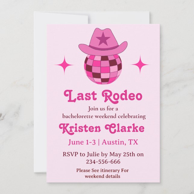 Last Rodeo Rosa Disco Cowgirl Bachelorette Inbjudningar (Framsida)