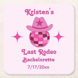 Last Rodeo Rosa Disco Cowgirl Bachelorette Underlägg Papper Kvadrat