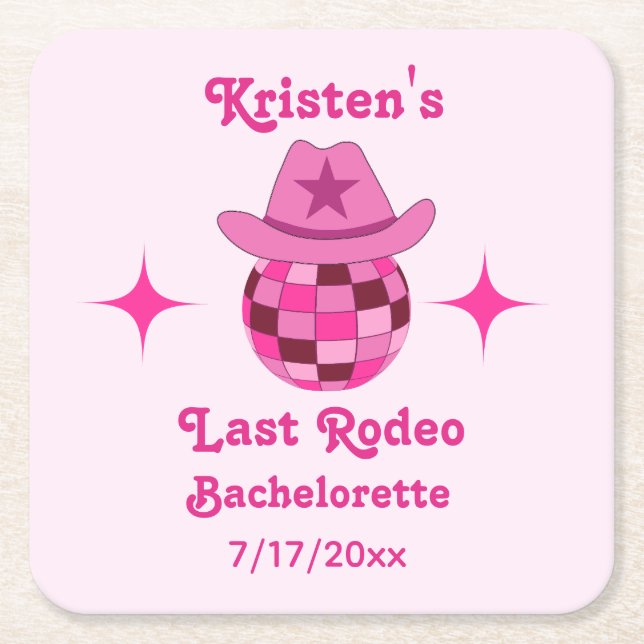 Last Rodeo Rosa Disco Cowgirl Bachelorette Underlägg Papper Kvadrat (Framsidan)