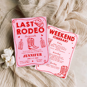 Last Rodeo Rosa Red Cowgirl Bachelorette Helg Inbjudningar