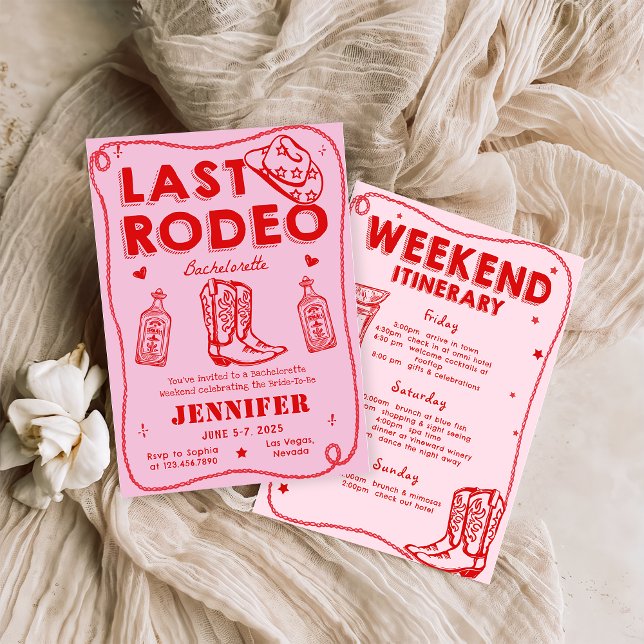 Last Rodeo Rosa Red Cowgirl Bachelorette Helg Inbjudningar (Skapare uppladdad)