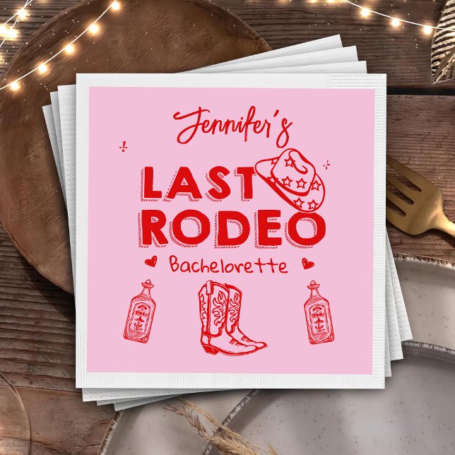 Last Rodeo Rosa Red Cowgirl Bachelorette Party Pappersservett (Skapare uppladdad)