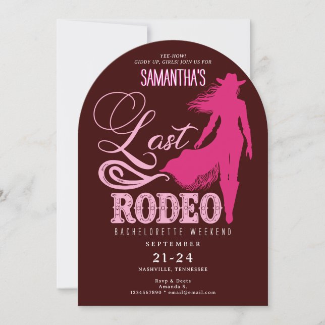 Last Rodeo Rosa Red Cowgirl Nash Bash Bachelorette Inbjudningar (Framsida)