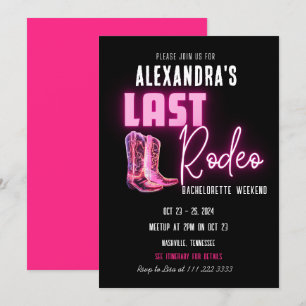 Last Rodeo Shock rosa Neon CowboyBoots Bachelorett Inbjudningar