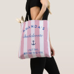 Last Sail Before The Veil Bachelorette Tote Bag Tygkasse<br><div class="desc">"Carry the fun with you wherever you go with this stylish "Last Sail Before The Veil" bachelorette tote bag! Perfect for the bride-to-be and her squad, this spacious tote features the playful nautical phrase in bold navy text with pink and white accents, making it the perfect accessory for your pre-wedding...</div>
