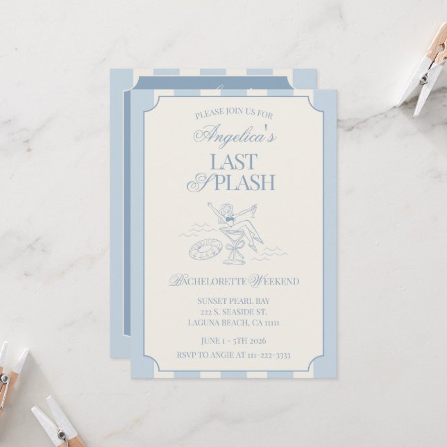 Last Splash Bachelorette Weekend Itinerary and  Inbjudningar (Fram/Back In Situ)