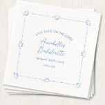 Last Toast on the Coast Bachelorette Party Blue Pappersservett<br><div class="desc">Celebrate her “last toast on the coast” in style with this subtly nautical bachelorette napkin. Featuring delicate blue seashell illustrations, dotted-line border accents, and elegant curved text, it’s the perfect personalized detail for a chic seaside send-off. Ideal for beach house weekends, sailboat soirées, or bachelorette brunches, this minimalist coastal design...</div>