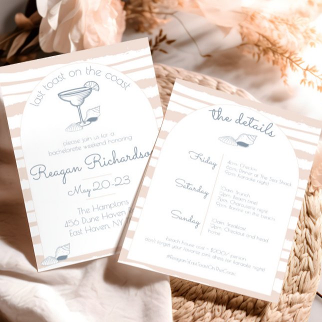 Last Toast on the Coast Beach Bachelorette Weekend Inbjudningar (last toast on the coast bachelorette party weekend invitation cute nautical beach girls trip sea )