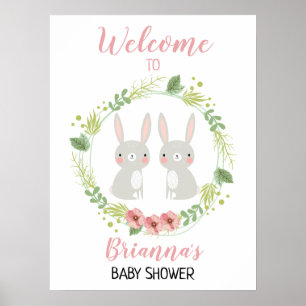 Last Twin Bunny Välkommen Baby Shower-skylt Poster