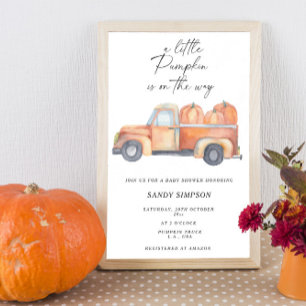 Lastbil A Little Pumpkin Fall Baby Shower Inbjudningar