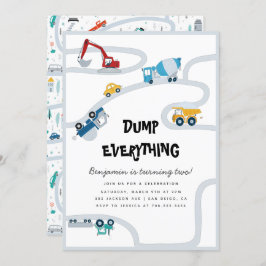 Lastbil Boy Second Födelsedagsfest dumpar allt Inbjudningar