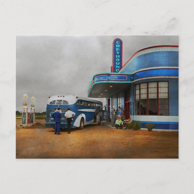 Lastbil - Buss - Halvväg 1938 Vykort (Framsida)