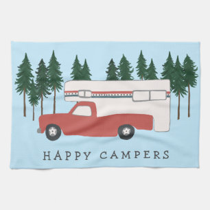 Lastbil Camping RVing Motorhome Red Träd Whimsical Kökshandduk