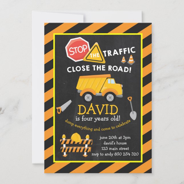 Lastbil Construction Boy Födelsedagsfest Inbjudningar (Framsida)