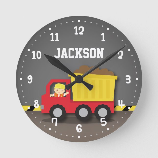 Lastbil Construction Builder Boys Room Decor Rund Klocka (Framsida)