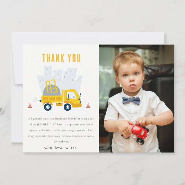 Lastbil Construction Fordon Photo Birthday Tack Kort (Framsida)