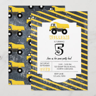 Lastbil Construction Lastbilar Birthday Inbjudningar