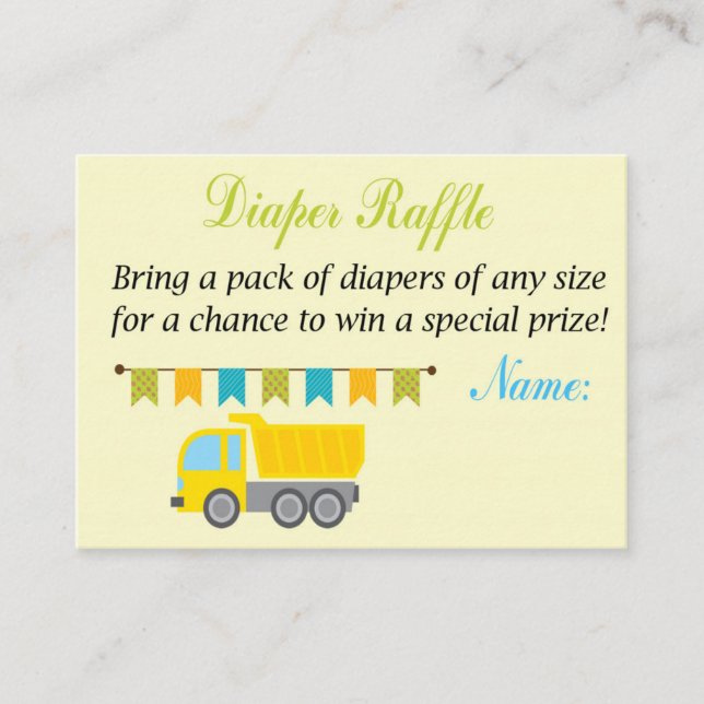 Lastbil Diaper Raffle Biljett (Framsida)